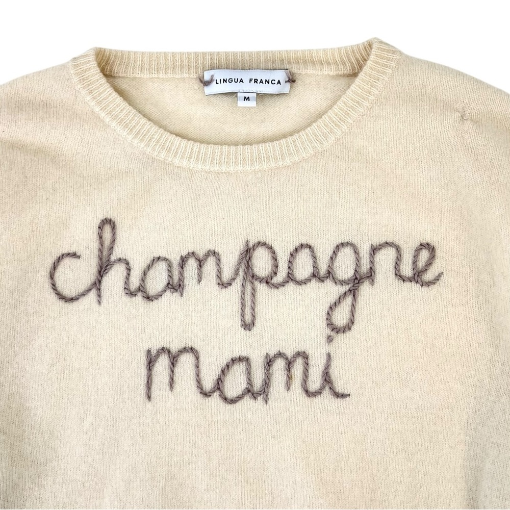 Lingua Franca Cream White Champagne Mami Cashmere Crewneck Sweater sz M - Picture 3 of 7